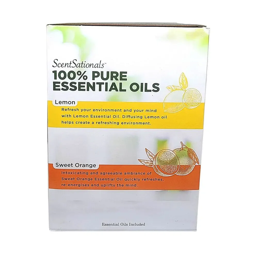 NEW Scentsationals 100% Pure Essential Oil and Diffuser 3 piece set Lemon Orange